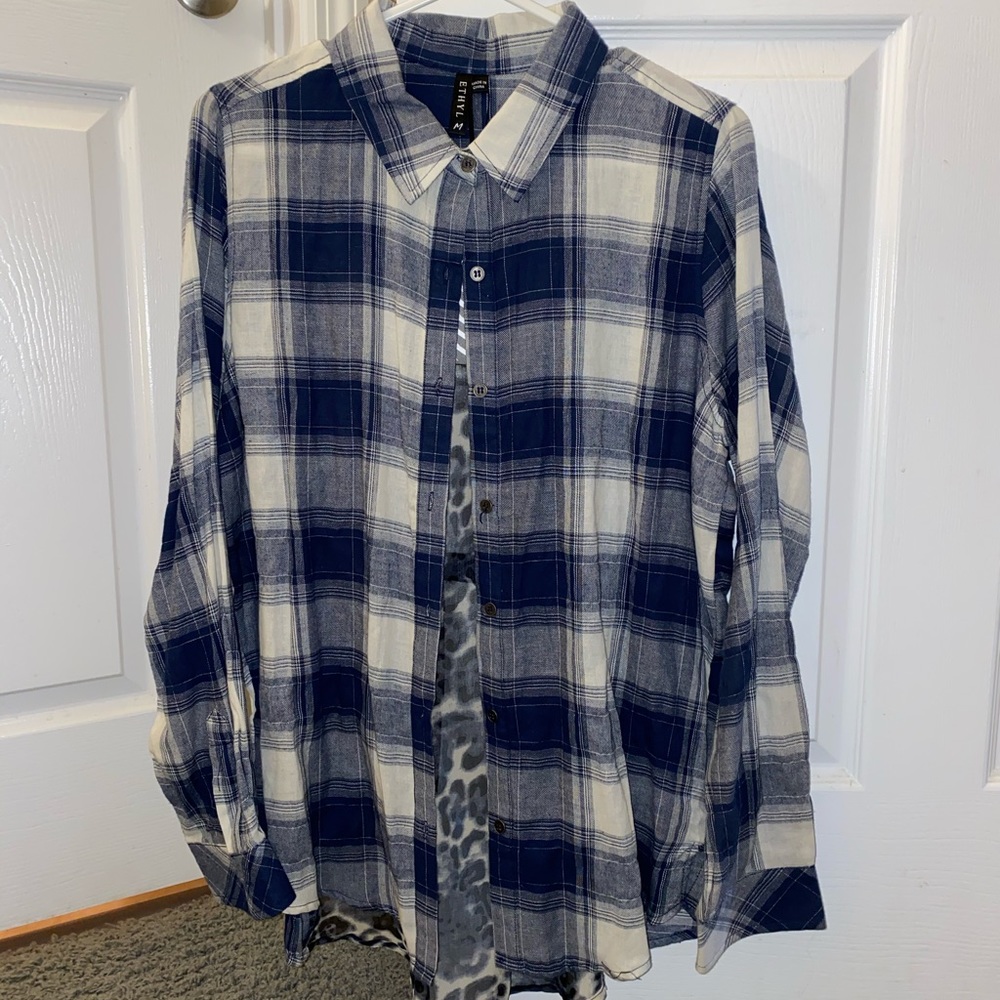 Plaid/Leopard Button Down- NWT!